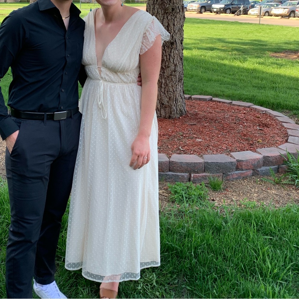 Ivory Cream Swiss Dot Ruffled Tulle Midi Dress 🌿 - Picture 15 of 15